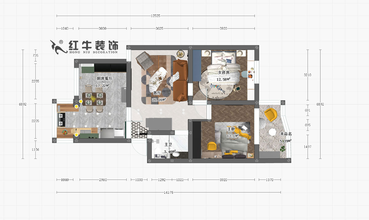 朱明琪_龍蟠花苑8-25-701-86㎡-北歐風格_一層平面
