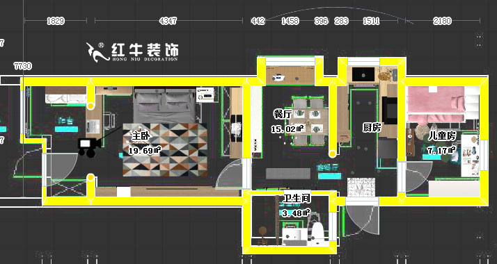 顧娟_龍蟠中路474-5-102-70㎡-簡約北歐風格_彩平面