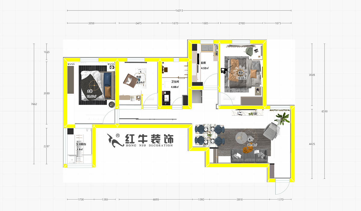 朱明琪_高教新村2-1608-98㎡-現(xiàn)代簡約風格00彩平圖