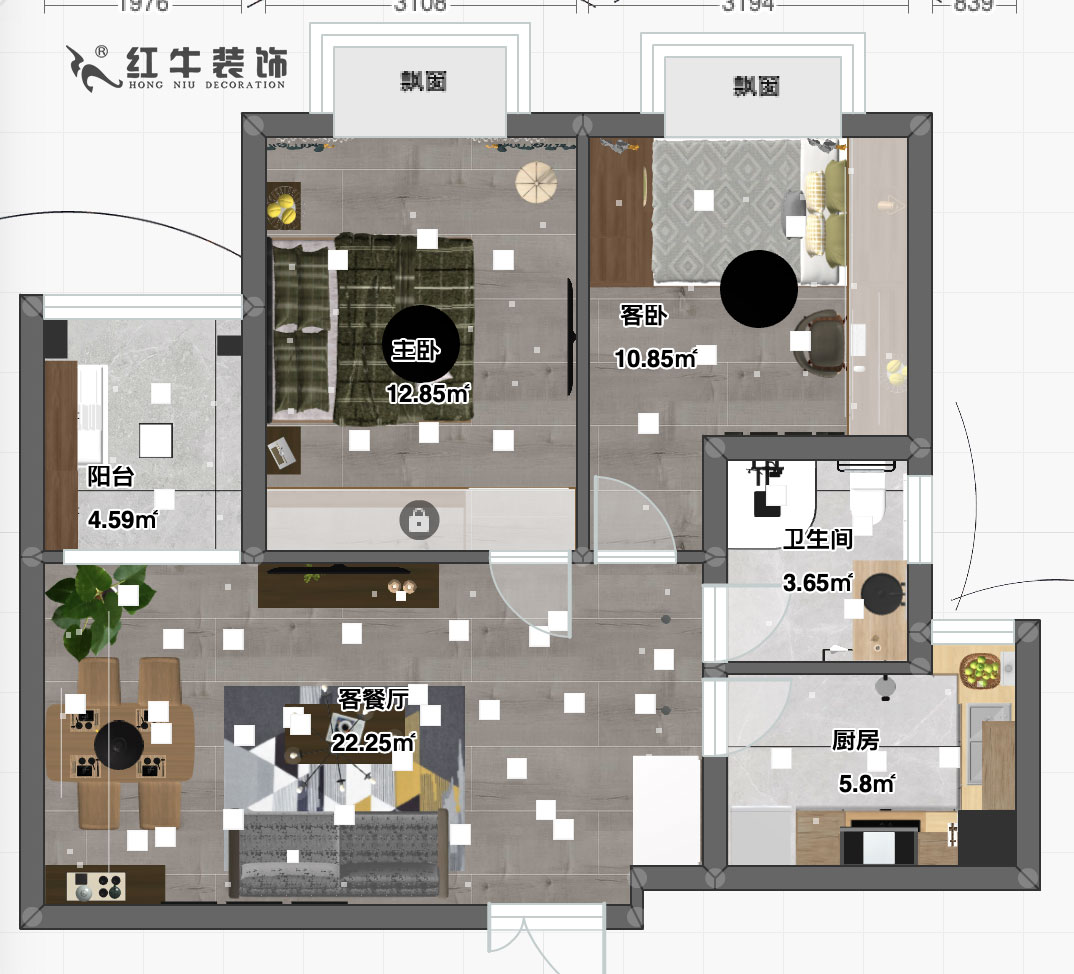 劉萍萍_逸境南苑3-3-1608-85㎡-現(xiàn)代簡約風格00彩平圖