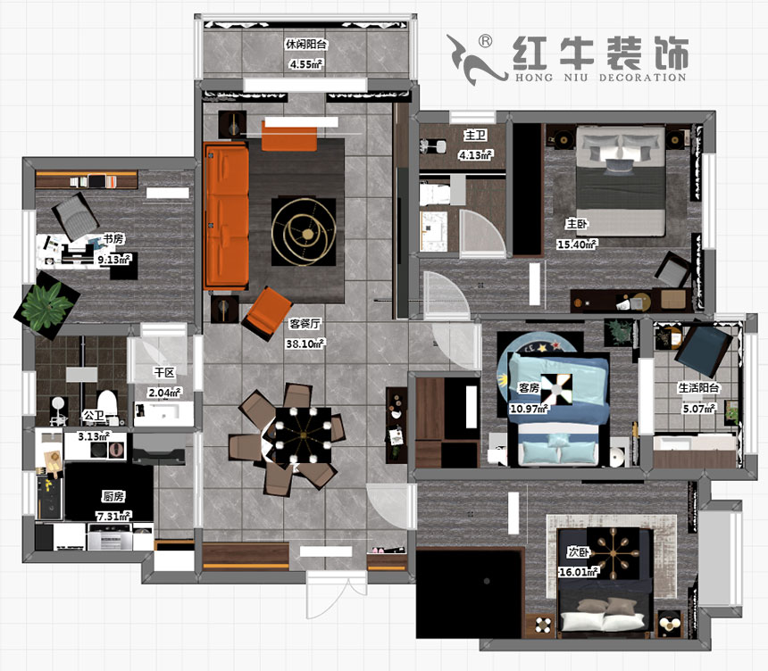 劉小勇_鴻雁名居20-1001-140㎡-現(xiàn)代風(fēng)格_4室2廳2衛(wèi)（新房裝修）_定制家￥208000_全包20萬(wàn)00_03彩平圖
