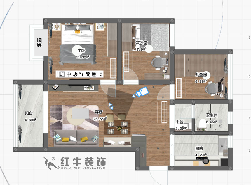 陸利民_保利羅蘭春天1-1404-86㎡-現(xiàn)代風格_3室2廳1衛(wèi)（新房裝修）_成品家￥136800_全包13萬00_03彩平圖
