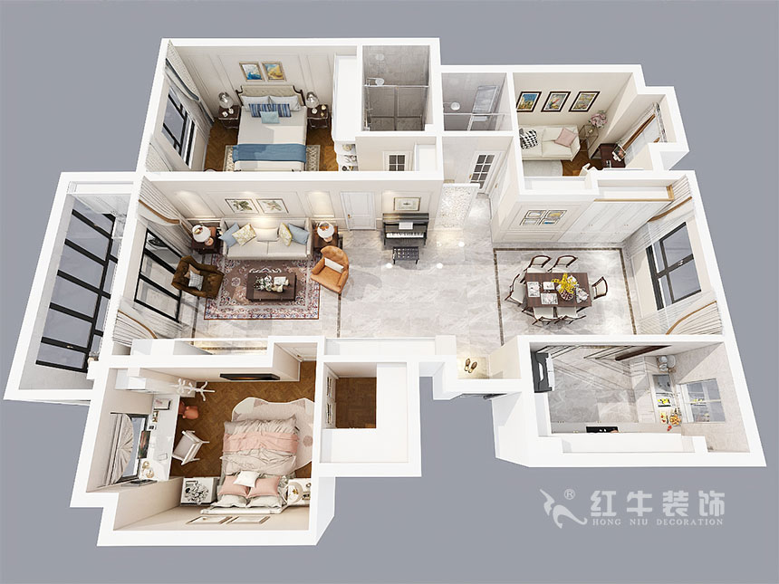 魏明花_華府國(guó)際8-1-801-142㎡-美式風(fēng)格_3室2廳1衛(wèi)（毛坯房裝修）_定制家￥206480_全包20萬00_04鳥瞰圖