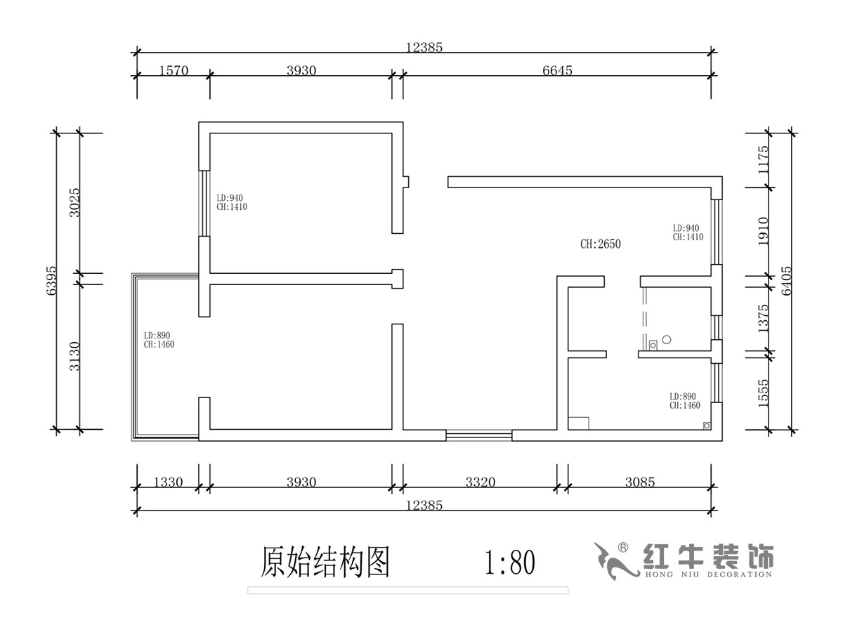 蔣琛｜石門坎110號3-501-75㎡-現(xiàn)代簡約風格｜2室2廳1衛(wèi)｜舊房裝修｜成品家￥120000｜全包12萬｜00_01原始結(jié)構(gòu)圖