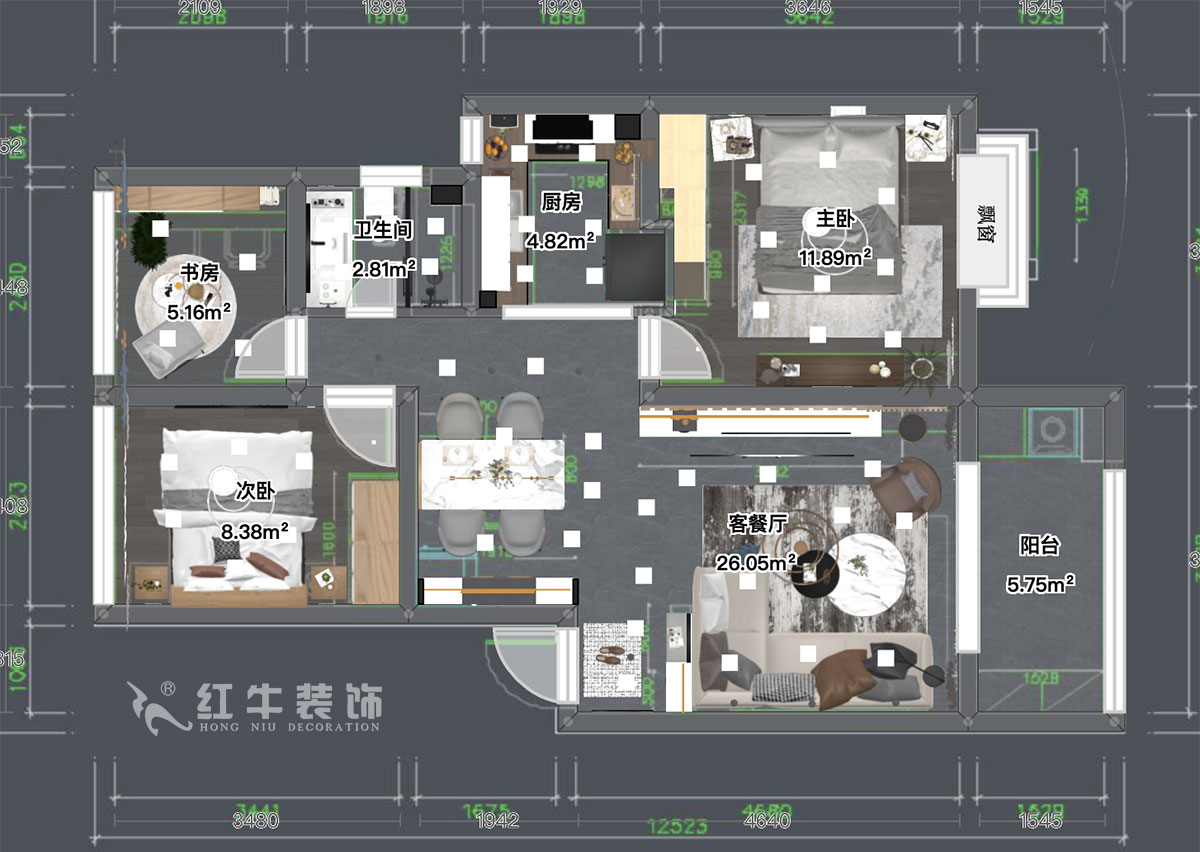 顧娟｜花雨南庭4-1-201-79㎡-現(xiàn)代風格｜3室2廳1衛(wèi)｜老房裝修｜定制家￥80200｜全包12萬｜00_03彩平圖