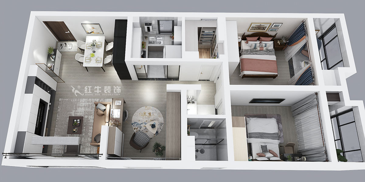 顧娟｜御道嘉庭5-2-610-107㎡-現(xiàn)代風格｜3室2廳1衛(wèi)｜新房裝修｜定制家￥134800｜全包15萬｜00_04鳥瞰圖