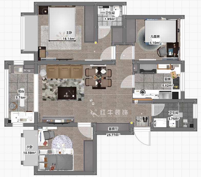 劉萍萍｜中南山錦花城10-1-802-97㎡-簡約風(fēng)格｜3室2廳2衛(wèi)｜老房裝修｜定制家￥132780｜全包14萬｜00_03彩平圖