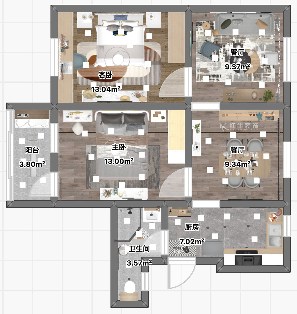 顧娟｜鼓樓街3號(hào)3-506-70㎡-北歐風(fēng)格｜3室2廳1衛(wèi)｜舊房裝修｜定制家￥110000｜全包12萬(wàn)｜00_04平面彩圖
