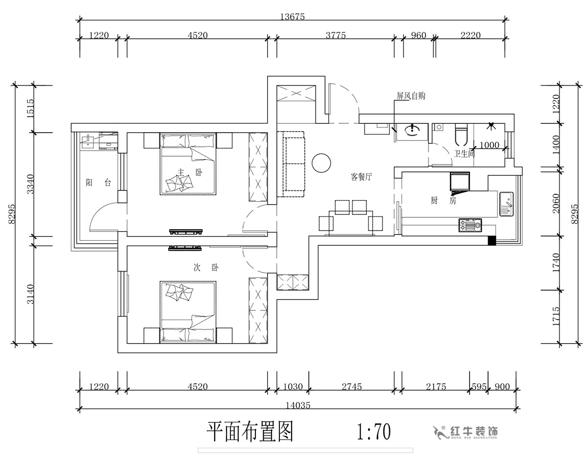蔣?。蔡┐?1-401-80㎡-現(xiàn)代簡約風(fēng)格｜2室1廳1衛(wèi)｜舊房裝修｜定制家￥126767｜全包12萬｜00_02平面布置圖