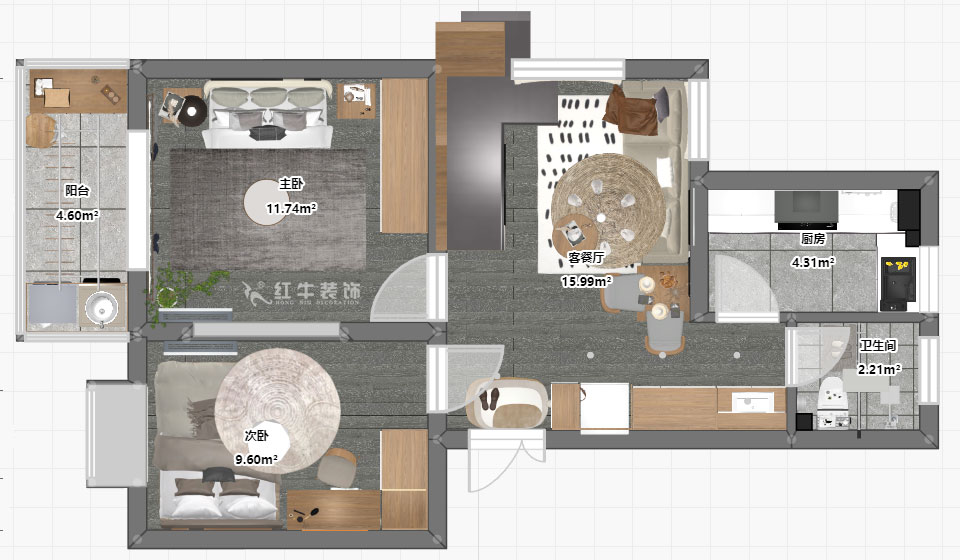 孟憲濤｜堯順佳園2期60-606-72㎡-簡約風格｜3室1廳1衛(wèi)｜新房裝修｜定制家｜全包11萬｜00_03一層平面彩圖