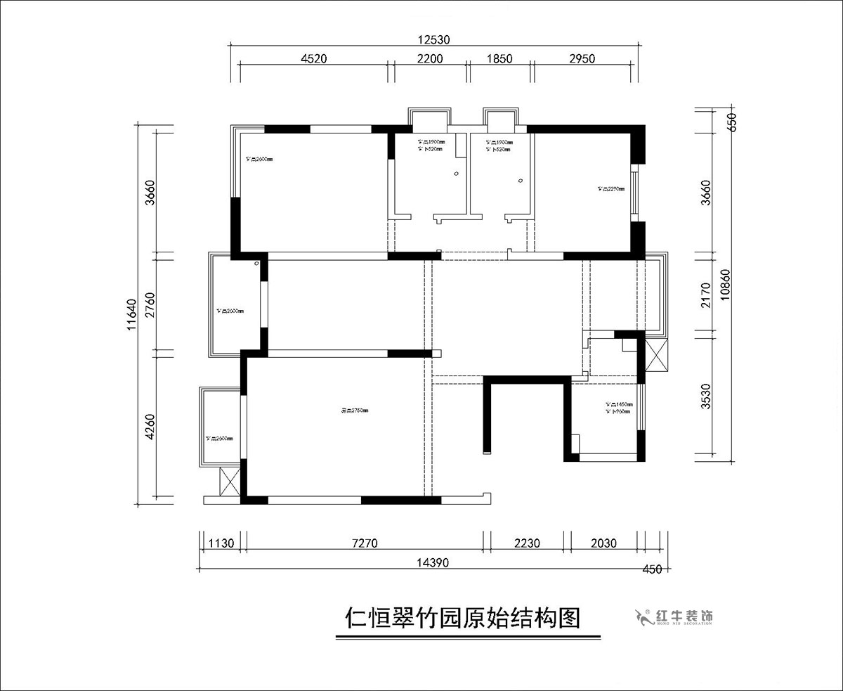 朱彥｜仁恒翠竹園26-204-130㎡-簡約風(fēng)格｜3室2廳2衛(wèi)｜老房裝修｜定制家｜全包20萬｜00_01原始結(jié)構(gòu)圖