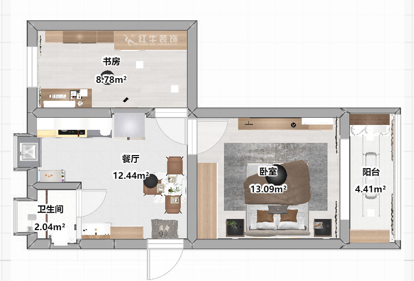 劉曉芳｜隨園10號2-501-51㎡-現(xiàn)代簡約風(fēng)格｜2室1廳1衛(wèi)｜老房裝修｜定制家￥86990｜全包8
