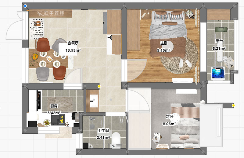 賈庭｜化建二村2-304-50㎡-現(xiàn)代風格｜2室1廳1廚1衛(wèi)｜新房裝修｜定制家｜全包8