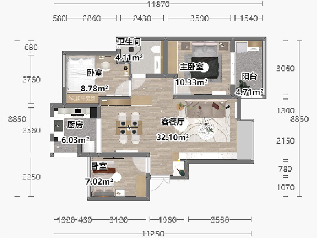 陸利民｜富力城50-1204-93㎡-現(xiàn)代風格｜3室2廳1衛(wèi)｜新房裝修｜定制家｜全包13