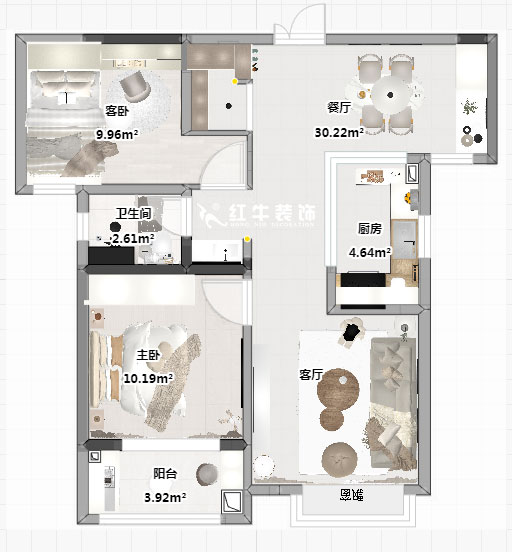 蔣?。o雅嘉園二期4-602-80㎡-現(xiàn)代簡約風(fēng)格｜2室2廳1衛(wèi)｜新房裝修｜定制家｜全包12萬｜00_03平面彩圖