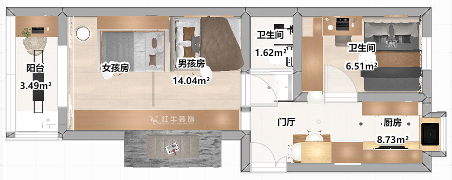 劉曉芳｜三條巷110-210-45㎡-現(xiàn)代風格｜2室1廳1衛(wèi)｜二手房裝修｜定制家｜全包8