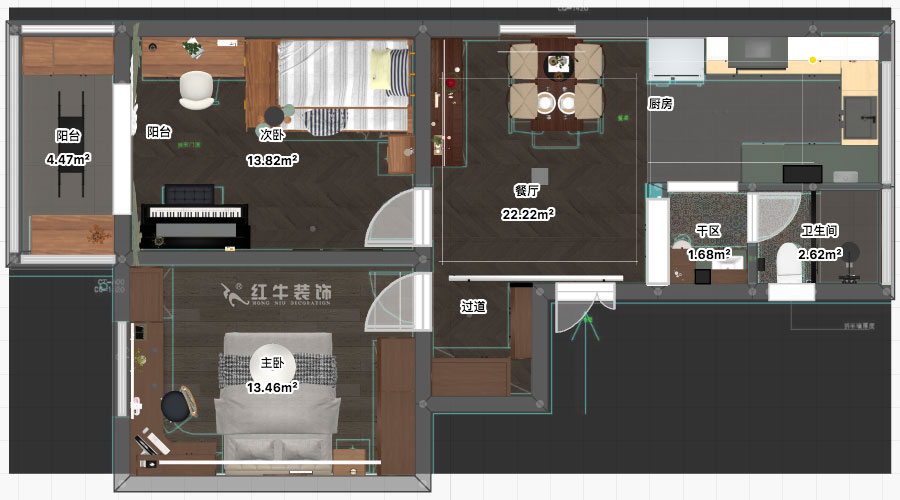 孟憲濤｜寧夏路18號3-204-70㎡-現(xiàn)代風(fēng)格｜2室2廳1衛(wèi)｜老房裝修｜定制家｜全包12萬｜00_03平面彩圖