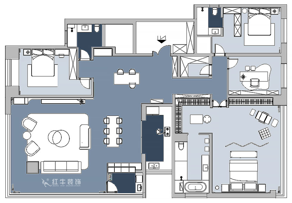 【實景案例】朱明琪｜天鵝堡花園-280㎡-現(xiàn)代輕奢風格｜3室2廳2衛(wèi)｜精裝修改造｜改造家｜全包30萬｜00_02平面布置圖