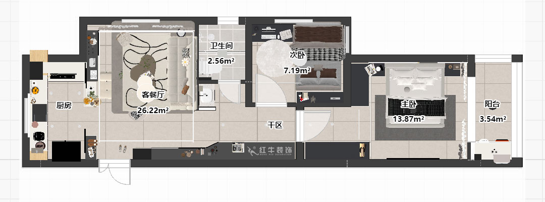 劉曉芳｜觀泓雅苑A7-3001-75㎡-奶油極簡(jiǎn)風(fēng)格｜2室1廳1衛(wèi)｜新房裝修｜定制家｜全包11