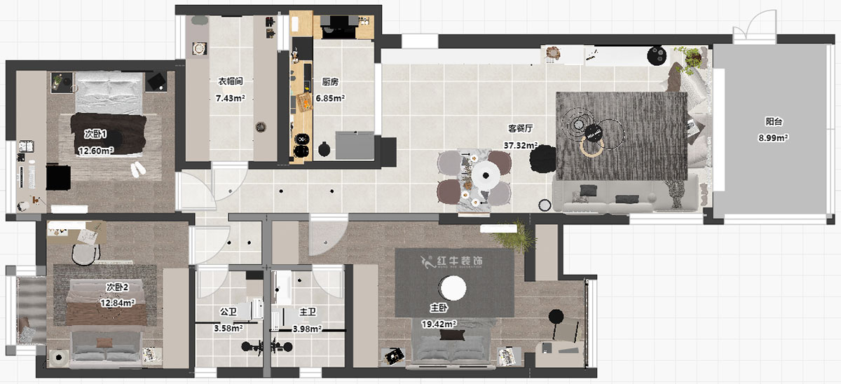 蔣?。袞|花園39-210-140㎡-現(xiàn)代簡約風(fēng)格｜4室2廳2衛(wèi)｜新房裝修｜定制家｜全包17萬｜00_03平面彩圖