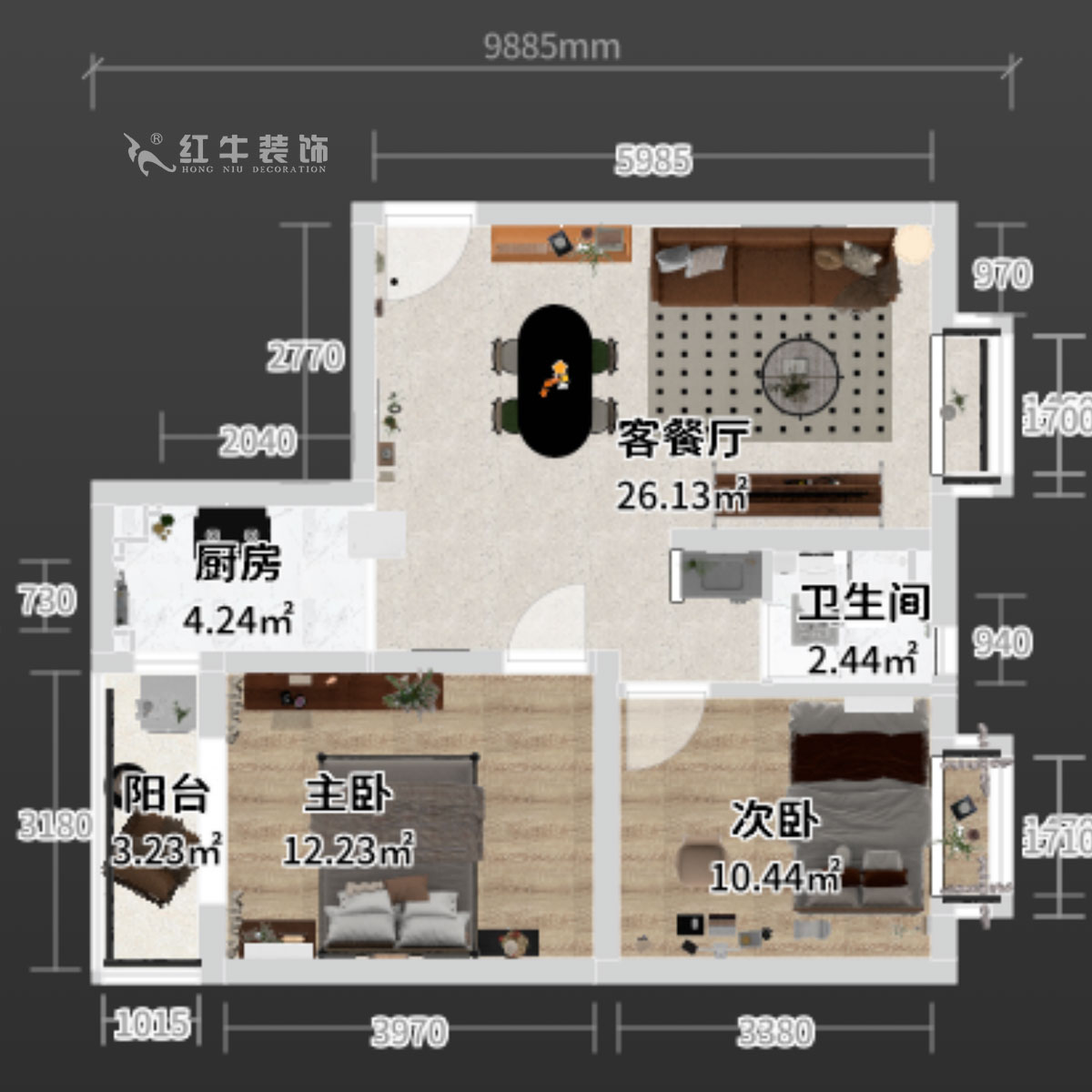 蔣琛｜百家湖西花園倫敦城23-801-75㎡-復(fù)古風(fēng)｜2室1廳1衛(wèi)｜二手房裝修｜定制家｜全包12萬(wàn)｜00_03平面彩圖