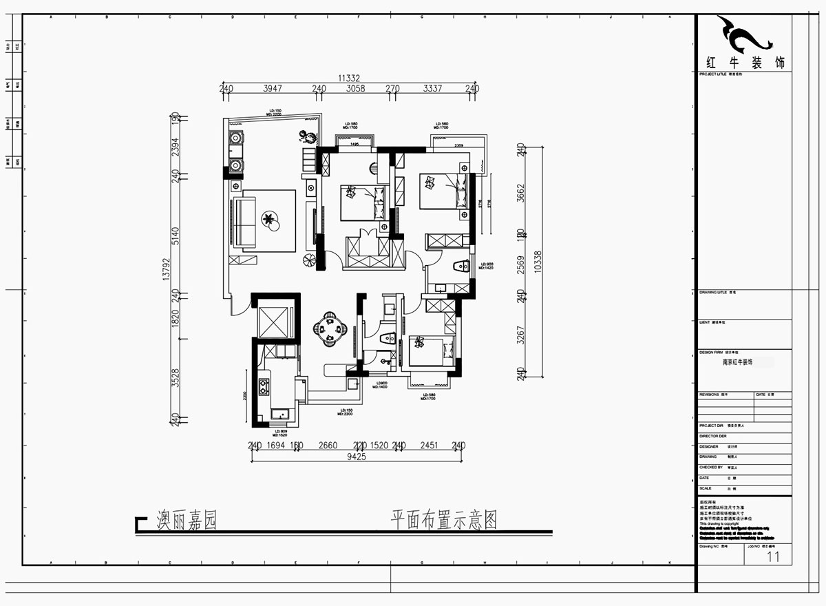 魏利利｜澳麗嘉園6-1004-128㎡-現(xiàn)代中古風(fēng)｜3室2廳2衛(wèi)｜老房改造｜定制家｜全包17萬(wàn)｜00_02平面布置示意圖